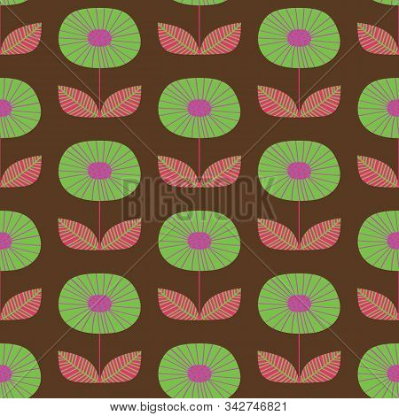Seamless Vector Floral Scandinavian Pattern Pink And Green
