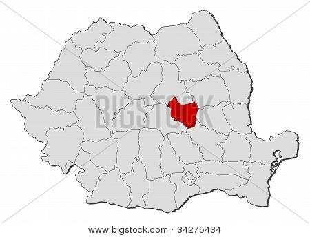 Mapa současného Rumunska, Covasna, zvýrazněné