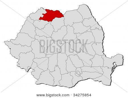 Kort over Rumænien, Maramures fremhævet