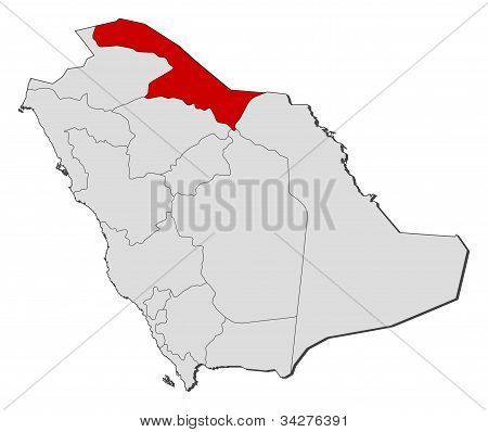 Mapa Arabii Saudyjskiej, Północna Prowincja graniczna wyróżnione