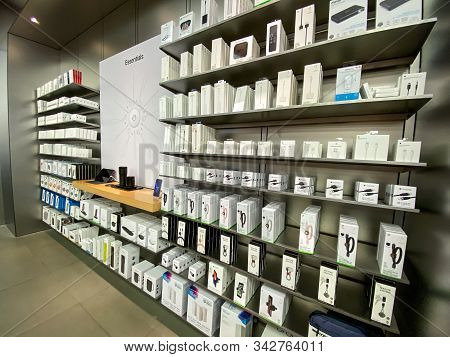 Orlando, Fl/usa-12/6/19: An Apple Store Display With All Charging Cords, Watch Straps, Dongles, Etc.
