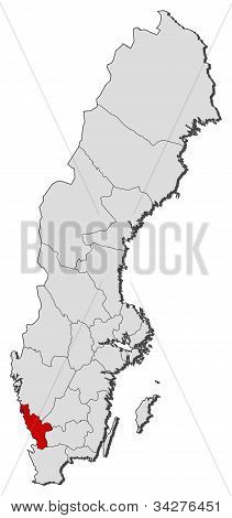 Kort over Sverige, Hallands län fremhævet