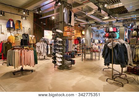 BERLIN, GERMANY - CIRCA SEPTEMBER, 2019: interior shot of Superdry store in Berlin.