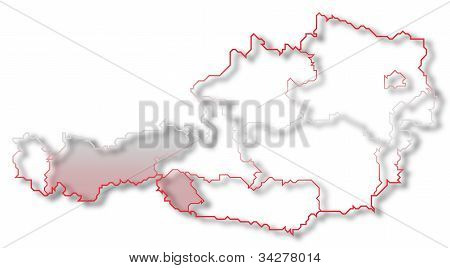 Kort over Østrig, Tyrol fremhævet