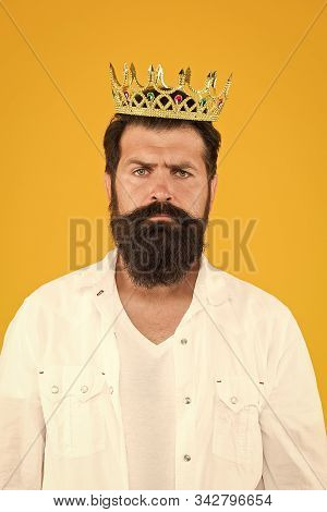 Costume Party. Bearded Man Wear White. Love Yourself. Hipster Man King Costume Party. Brutal And Han