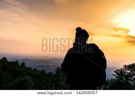 A Man Looking The Scenic Nature Beauty Of Kerala, Travel And Tourism Concept Image, Amzing Sunset Vi