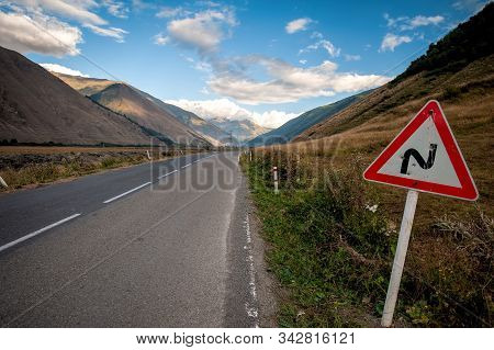 Road Sign Near Sno Village Near Kazbegi, Georgia