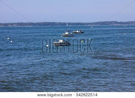 Arcachon, France - September 10, 2018: Boats Moored  In Archachon Bay, Gironde, France