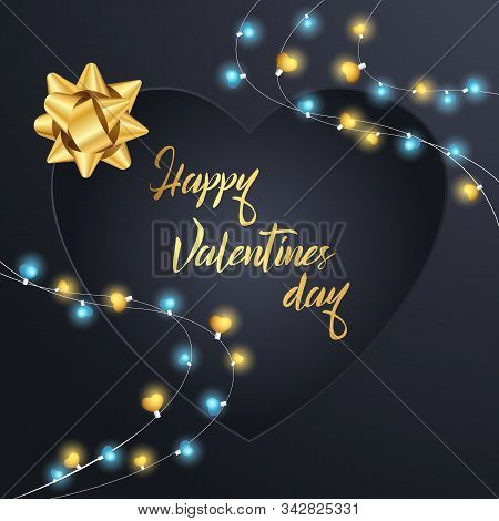 Happy Valentines Day Navy Blue Background Love Made Of Paper, Origami, Craft Style. Vector Stock Ill
