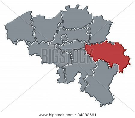 Map Of Belgium, Liège Highlighted