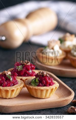 Tartlets With Beetroot Filling And Nuts.  Tartlets