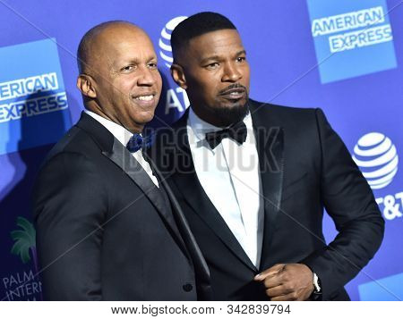 LOS ANGELES - JAN 02:  Bryan Steenson and Jamie Foxx arrives for the PSIFF Awards Gala 2020 on January 02, 2020 in Palm Sprimgs, CA                