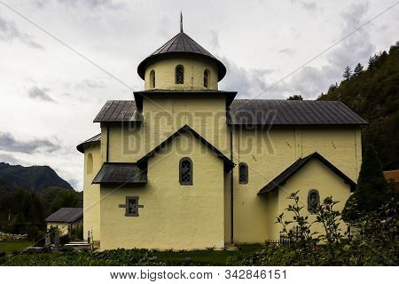 The Library, Courtyard, The Belfry And The Church Of  Assumption Of Mary In Serbian Orthodox Monaste