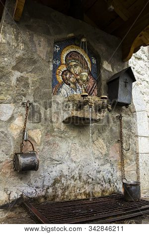The Holy Water Spring And Icon Of The Holy Virgin On Territory Of Serbian Orthodox Monastery (cloist