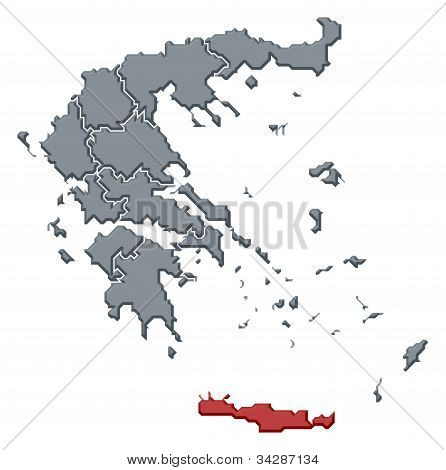 Yunanistan, Girit ve vurgulanan Haritası