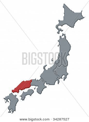 Japonya, vurgulanan Chugoku Haritası