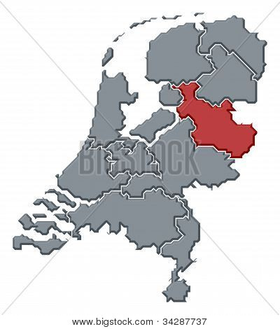 Mapa Nizozemska, Overijssel zvýrazněny