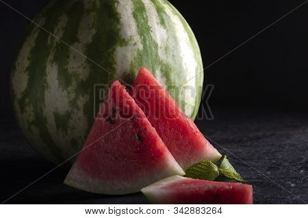 Ripe Sweet Sliced Watermelon. Watermelon Slices. Cool Watermelon In The Summer Heat.