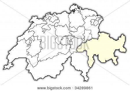 Map Of Swizerland, Graubünden Highlighted