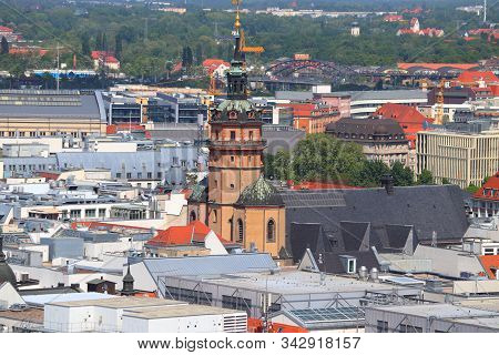 Leipzig City, Germany Aerial View. Cityscape With Zentrum District.