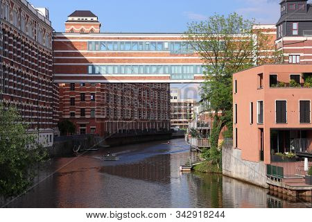 Leipzig City In Germany. Plagwitz Former Industrial Area - Old Brick Factories And Warehouses On Wei
