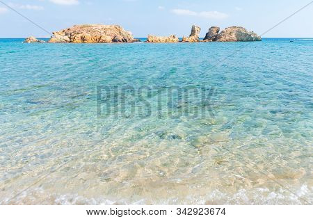 View On Beautiful Vai Palm Beach At Eastern Part Of Crete Island. Greece Europe.