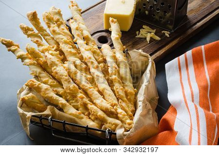 Cheese Stick. Breadsticks With Cheese On Dark Background. Concept For Snack Or Party Time