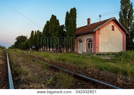 Sacalaz, Romania - August 27, 2019: Sacalaz Train Sation Halt
