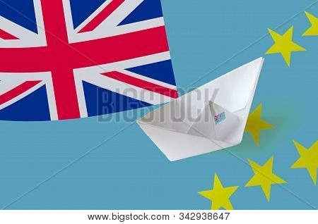 Tuvalu Flag Depicted On Paper Origami Ship Closeup. Handmade Arts Concept