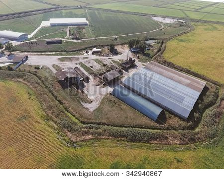 Top View Of The Hangars. Hangar Of Galvanized Metal Sheets For The Storage Of Agricultural Products 