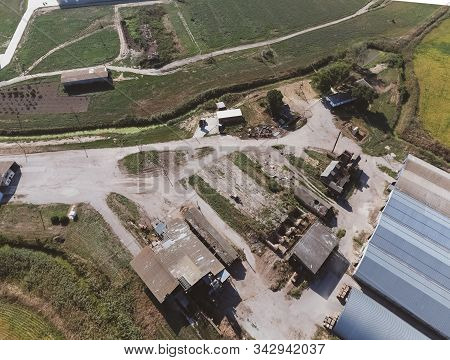 Top View Of The Hangars. Hangar Of Galvanized Metal Sheets For The Storage Of Agricultural Products 