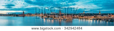 Stockholm, Sweden. Scenic View Of Stockholm Skyline At Summer Evening. Famous Popular Destination Sc