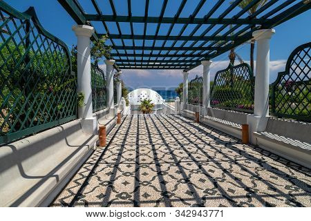 Path With Pergola And Mosaic Pavement At Kallithea Therms, Kallithea Spring On Rhodes Island, Greece