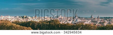 Rome, Italy. Cityscape Skyline With Famous Pantheon, Churches As Santagnese, Santa Maria Della Pace,