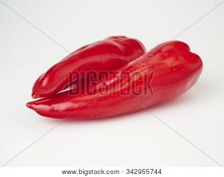 Red Sweet Pepper Varieties Ramiro .on White Background.insulation