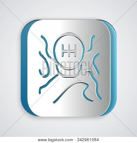 Paper Cut Gear Shifter Icon Isolated On Grey Background. Transmission Icon. Paper Art Style. Vector 