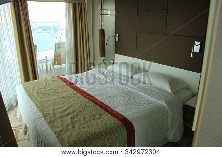 Amsterdam, The Netherlands - August 2nd 2014: Costa Neoromantica, Cruise Ship Balcony Stateroom