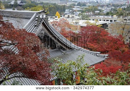 Colorful Fall Color Leaves In Eikando Zenrinji Gardens In Kyoto, Japan. Eikando Is One Of The Best P