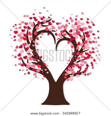 Heart Tree On The Day Of Love. The Tree Of Love That Is Growing On Valentine's Day.