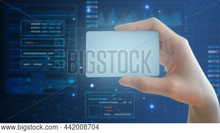 Digital Card In Hand Isolated, Access Personal Financial Data, Id Card On Virtual Screen, Abstract S