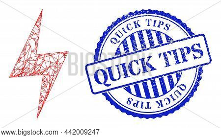 Vector Crossing Mesh Electric Hazard Frame, And Quick Tips Blue Round Corroded Stamp Seal. Hatched F