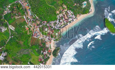 Aerial View Of Beauty Of Krakal Gunungkidul Beach, Yogyakarta. Central Java, Indonesia, December 6,