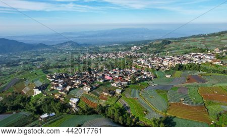 Aerial View Of The Nepal Van Java Is A Rural Tour On The Slopes Of Mount Sumbing, The Beauty Of Buil