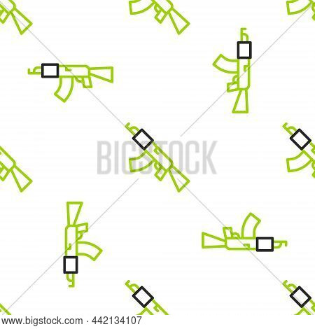 Line Submachine Gun Icon Isolated Seamless Pattern On White Background. Kalashnikov Or Ak47. Vector