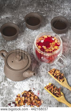 Organic Red Berry Tea In A Glass Mug