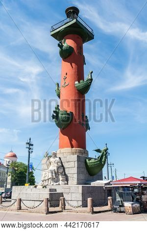 Saint Petersburg, Russia - June 15, 2017. A Rostral Column, Dating From 1810, In The Strelka Distric