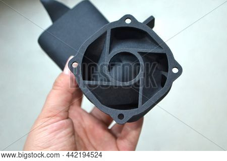 Man Holding Plastic Model Printed On Powder 3d Printer From Polyamide Powder. Multi Jet Fusion Mjf.