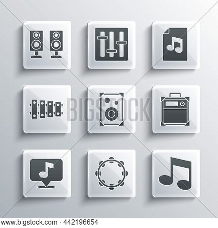 Set Tambourine, Music Note, Tone, Guitar Amplifier, Stereo Speaker, Musical, Xylophone, And Book Wit