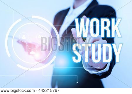 Sign Displaying Work Study. Business Approach College Program That Enables Students To Work Parttime