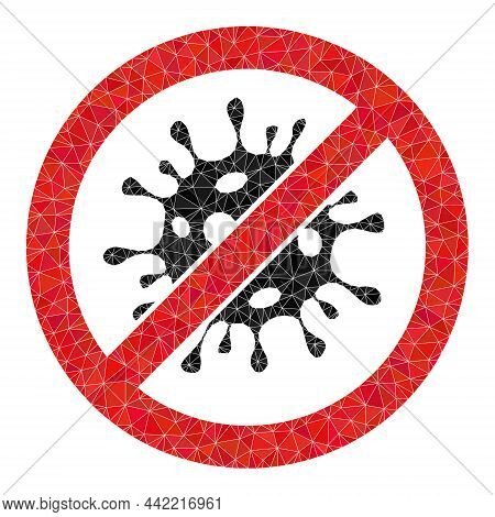 Low-poly Stop Coronavirus Icon Illustration Is Designed With Scattered Filled Triangles. Triangle St